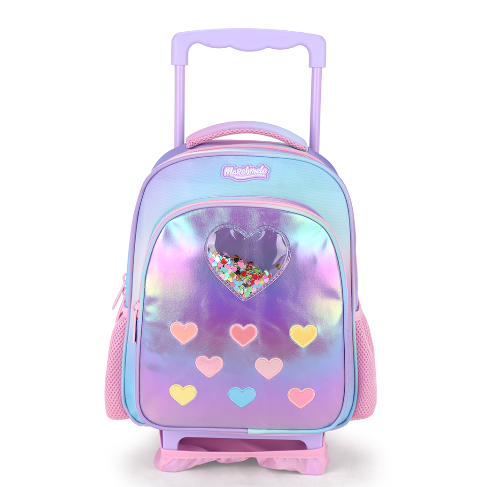 סט תיק גן עם טרולי מובנה 5 ב 1 דגם לב שקוף מסדרת Dreamland Trolly set מבית Marshmelo