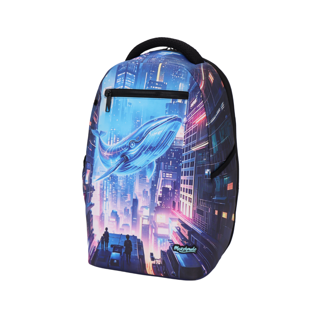 תיק גב גרפיטי מודפס לבית ספר מסדרת hype Collection מבית המותג MARSHMELO דגם Blue Whale
