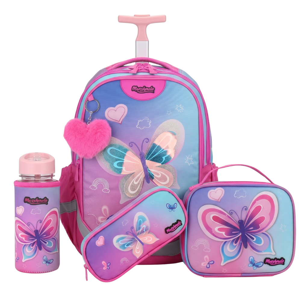 סט 9 ב 1 תיק בית ספר כולל עגלת טרולי דגם פרפר Dramland Deluxe מבית Marshmelo