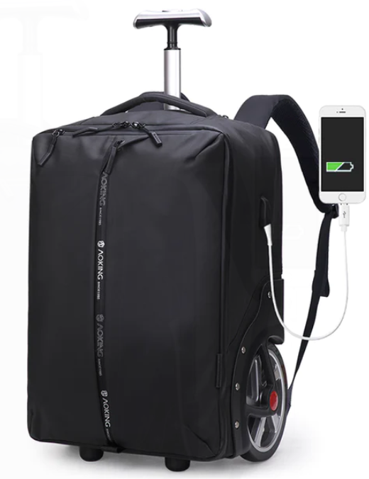 תיק טרולי הכולל שקע USB על גלגלים גדולים ללפטופ 17" מבית AOKING דגם Heavy Duty Rain