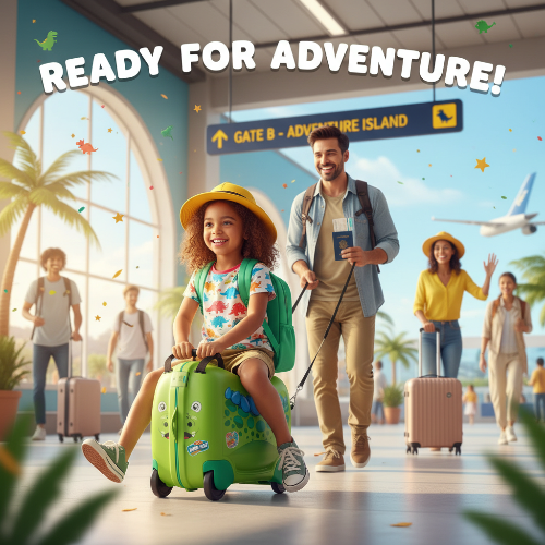 תמונה פרסומית למזוודת רכיבה דינוזאור