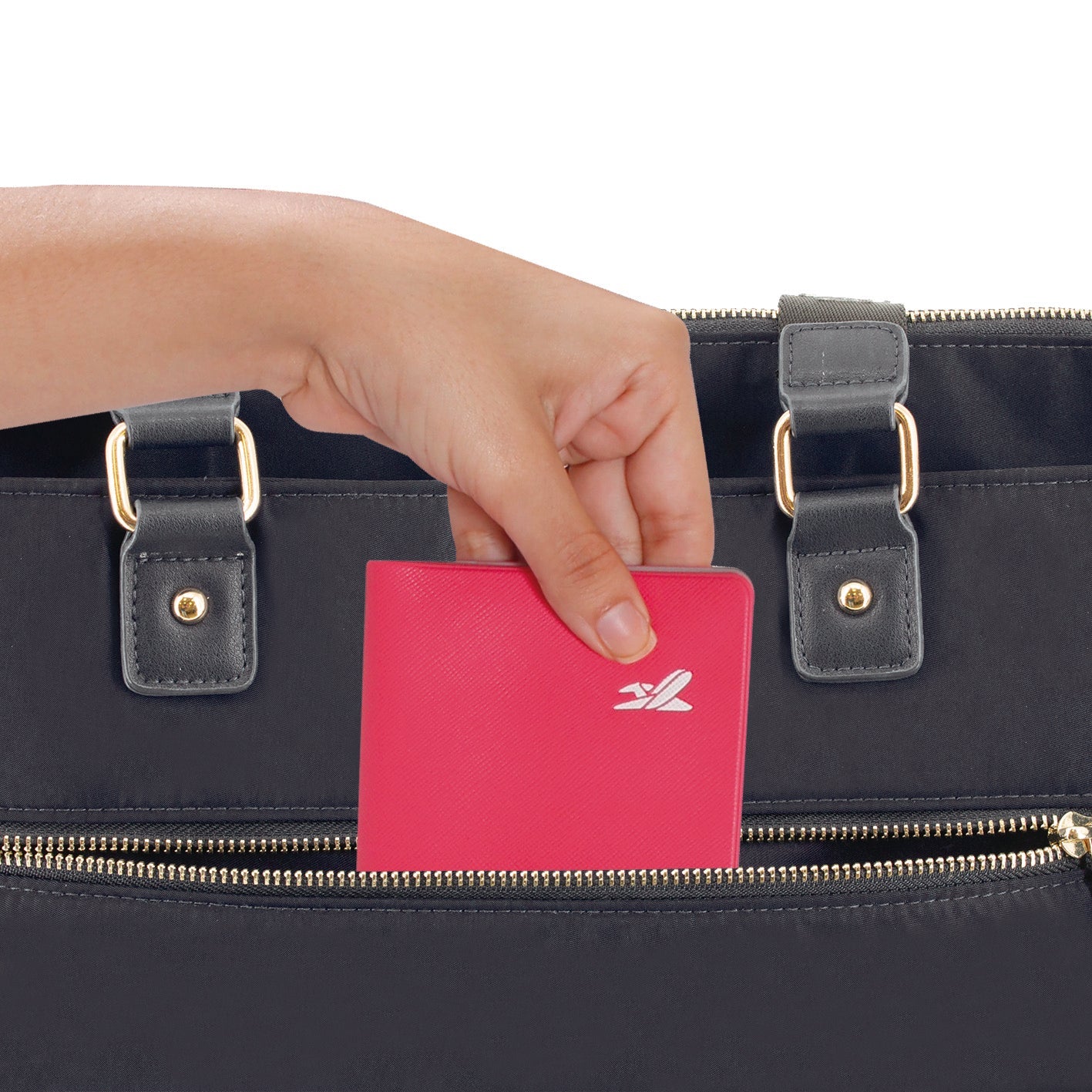 תיק יד אלגנטי הכולל רצועת הלבשה על מזוודת טרולי מבית המותג השוויצרי SwissBrand  דגם Granada Handbag