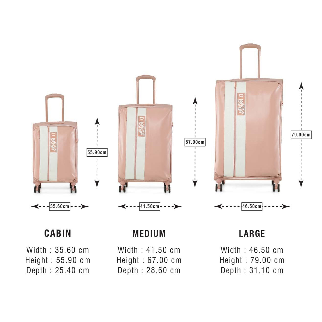 סט 3 מזוודות בד קלות ואופנתיות מבית Donna Karan DKNY דגם INSTINCT 408 מידות