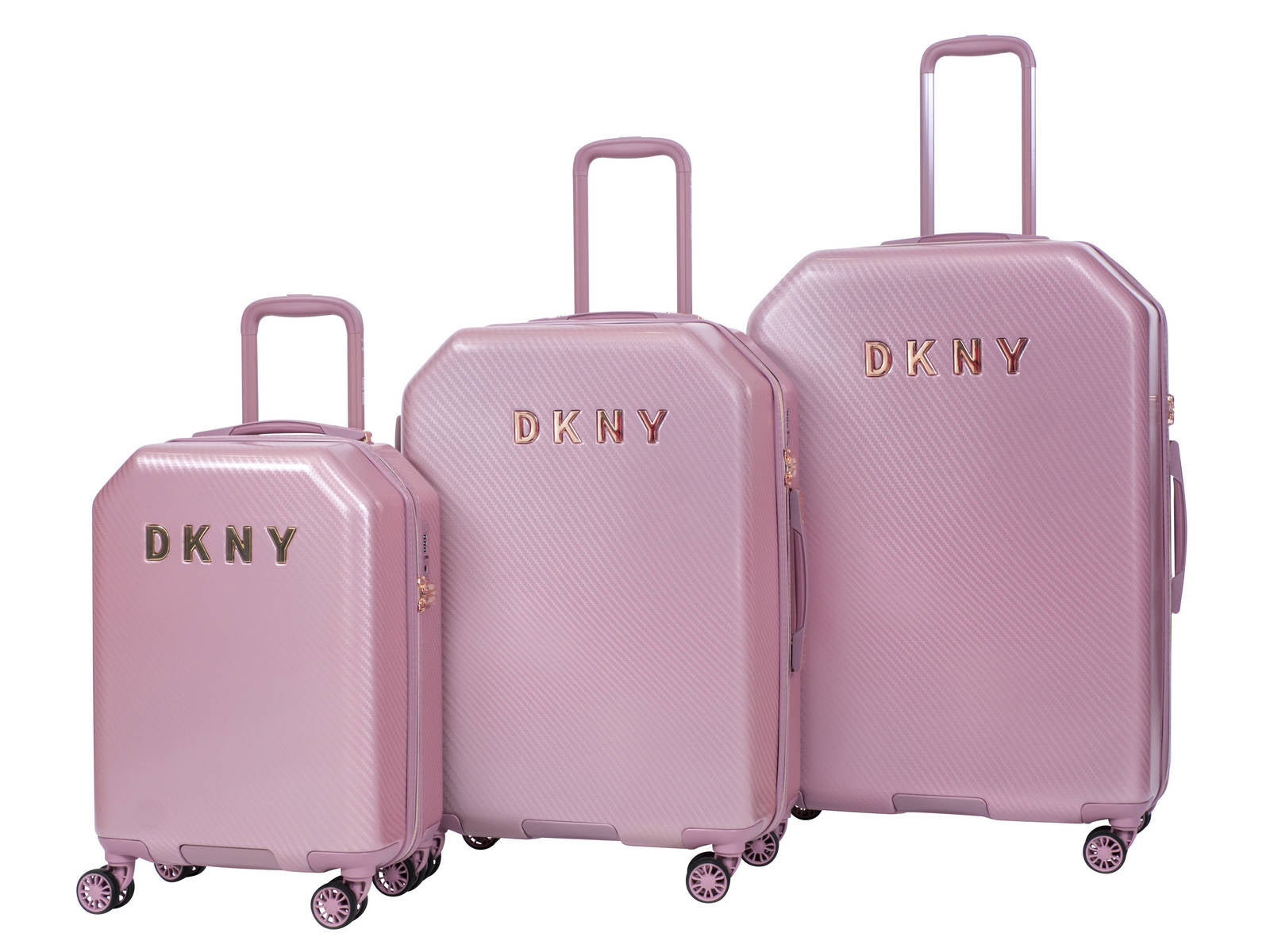 סט 3 מזוודת אופנתיות מבית מעצבת העל Donna Karan DKNY דגם ALLURE 2.0 ורוד