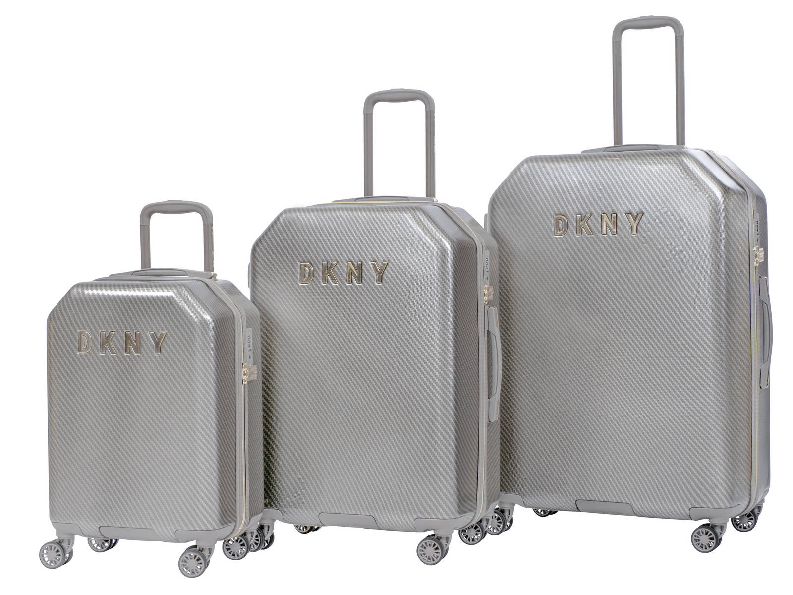 סט 3 מזוודת אופנתיות מבית מעצבת העל Donna Karan DKNY דגם ALLURE 2.0 כסף
