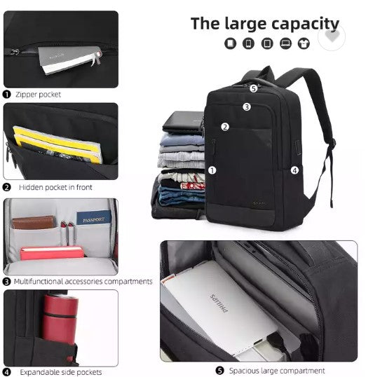 תיק גב עסקי קל משקל ללפטופ 15.6" מבית המותג AOKING עם טעינת USB