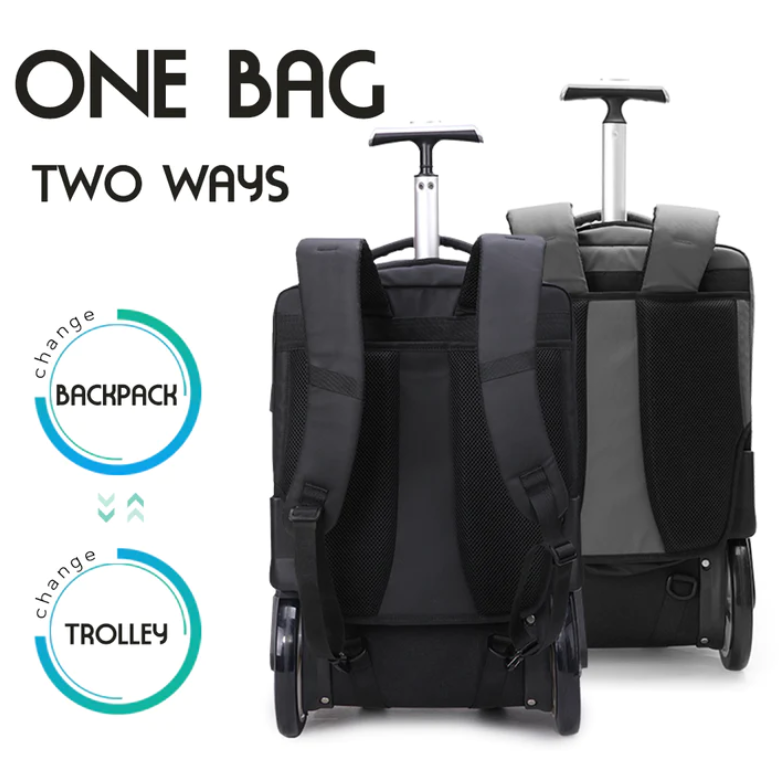 תיק טרולי הכולל שקע USB על גלגלים גדולים ללפטופ 17" מבית AOKING דגם Heavy Duty Rain