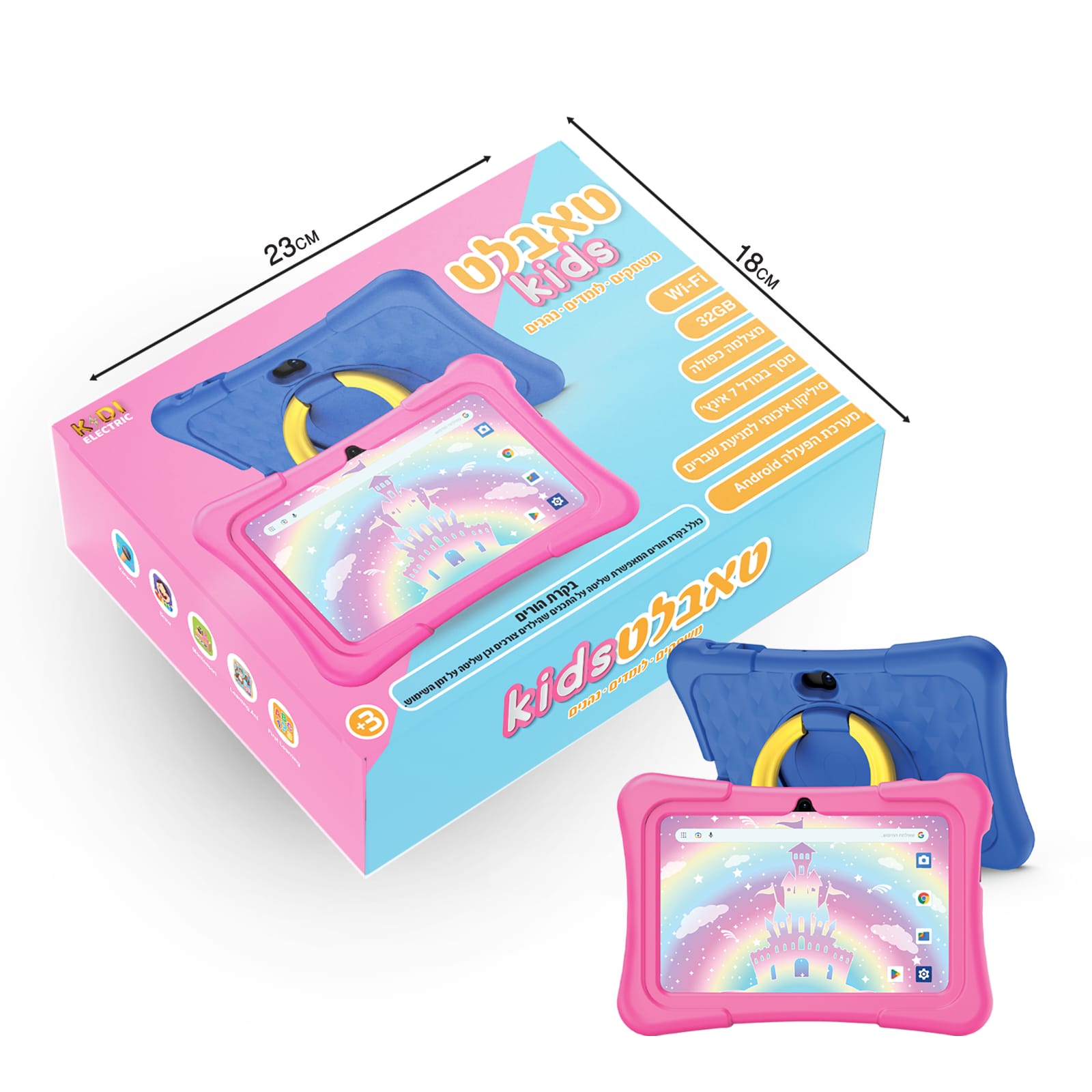 טאבלט מעוצב לילדים דגם KIDS ורוד כולל אוזניות כולל בקרת הורים מבית KIDO