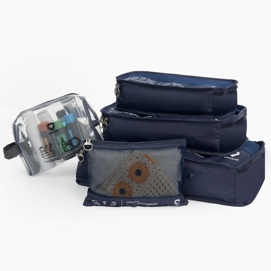 סט 5 ארגוניות למזוודה בחמישה גדלים לאריזה חכמה מבית VERAGE דגם Packing Cube כחול