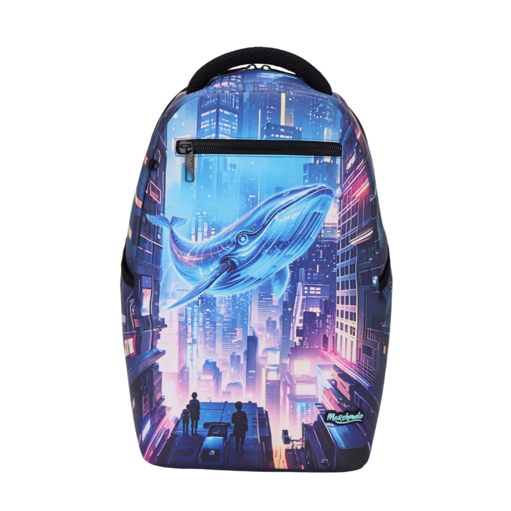תיק גב גרפיטי מודפס לבית ספר מסדרת hype Collection מבית המותג MARSHMELO דגם Blue Whale