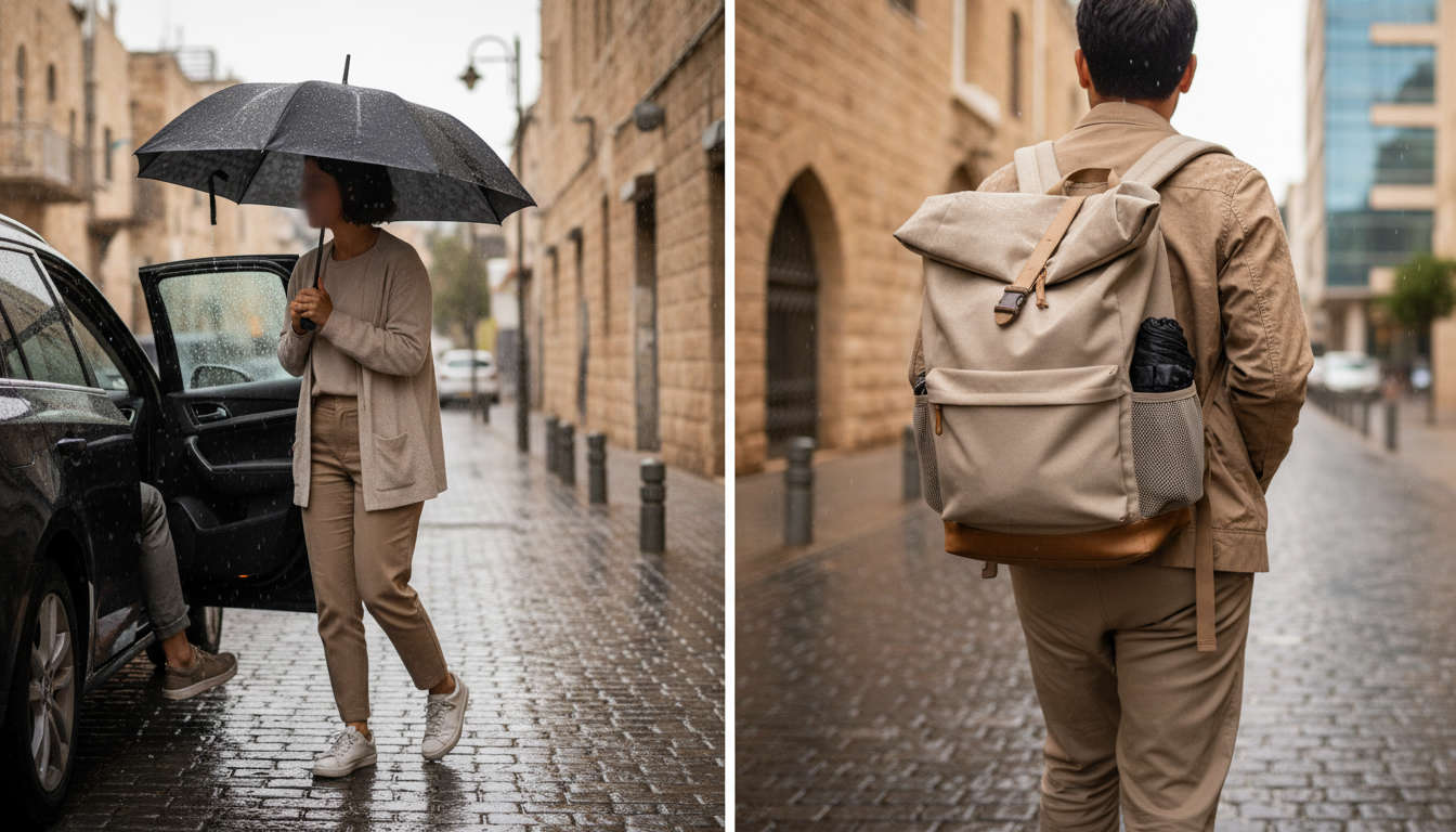 מטריה הפוכה מול מתקפלת  -  מה עדיף לישראלי הנוסע?