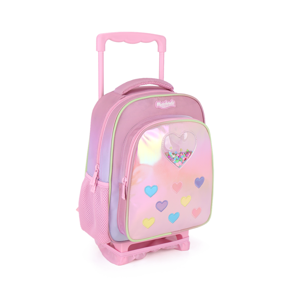 סט תיק גן עם טרולי מובנה 5 ב 1 דגם לב שקוף מסדרת Dreamland Trolly set מבית Marshmelo