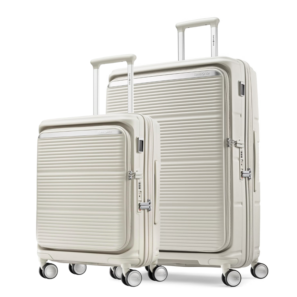זוג מזוודות קשיחות פרימיום עם פתיחה כפולה דגם Paralux Spinner מבית המותג העולמי Samsonite
