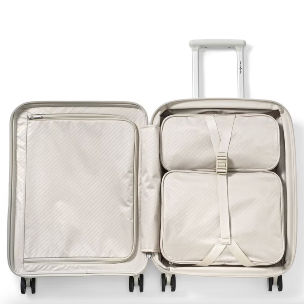 מזוודת טרולי עליה למטוס ״20 קשיחה ויוקרתית עם פתיחה כפולה ותא ייעודי ללפטופ דגם Paralux Carry-On Spinner מבית המותג העולמי Samsonite