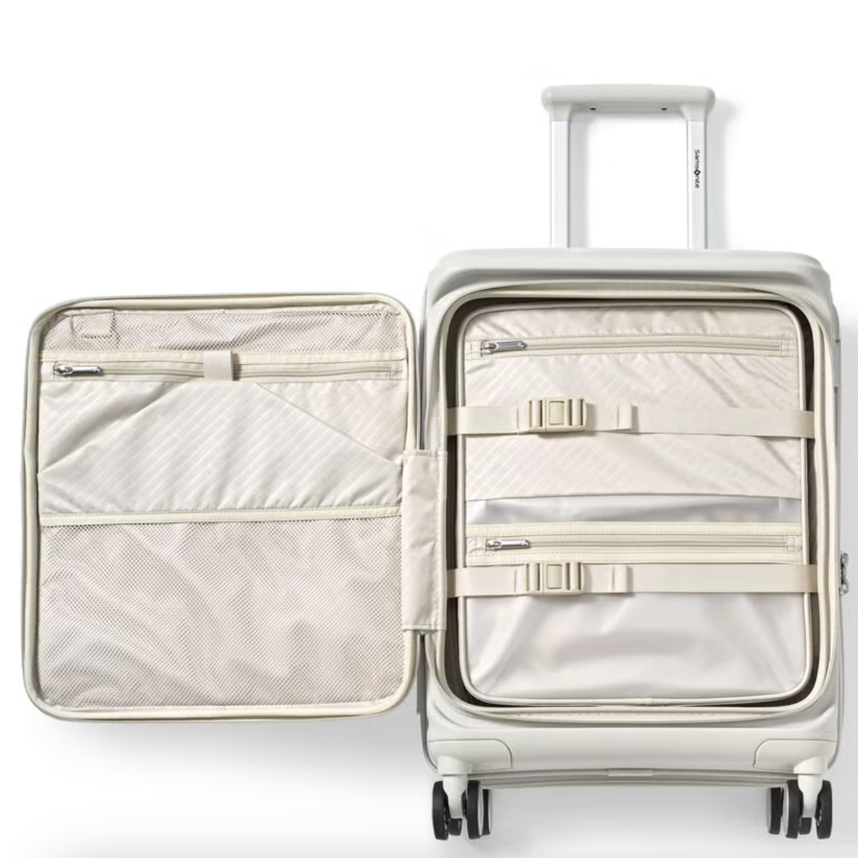 זוג מזוודות קשיחות פרימיום עם פתיחה כפולה דגם Paralux Spinner מבית המותג העולמי Samsonite