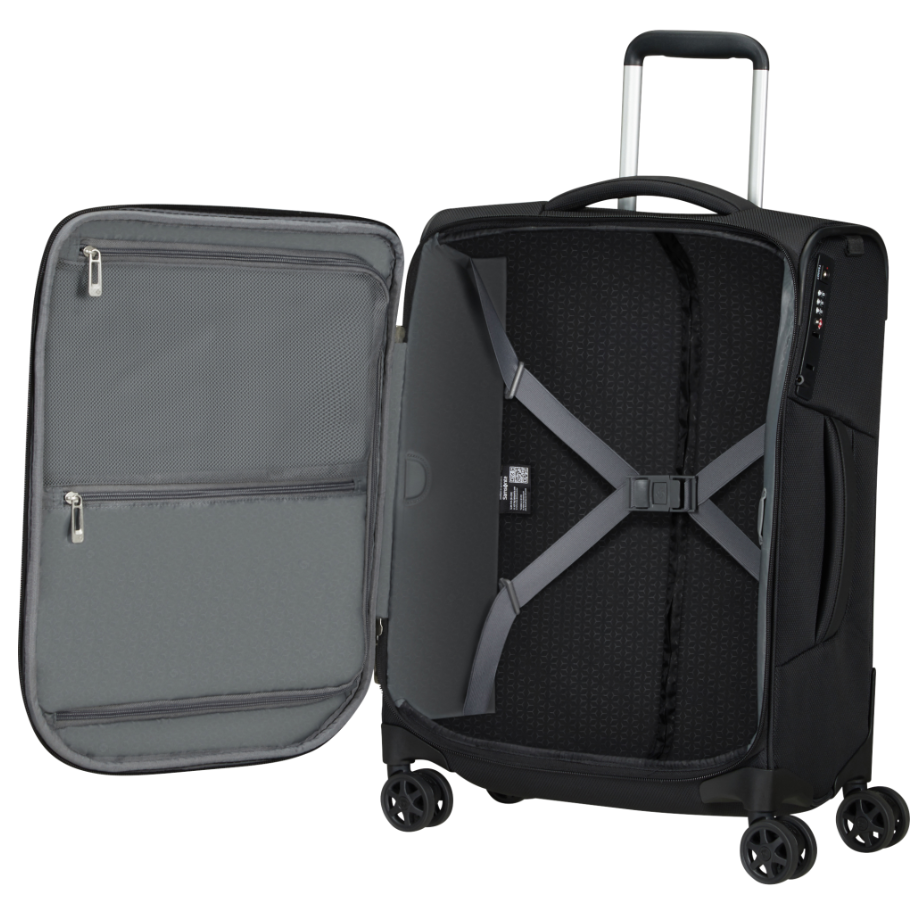 מזוודת עליה למטוס טרולי בד ״20 סמסונייט Samsonite Respark Spinner 55cm מצב פתוח