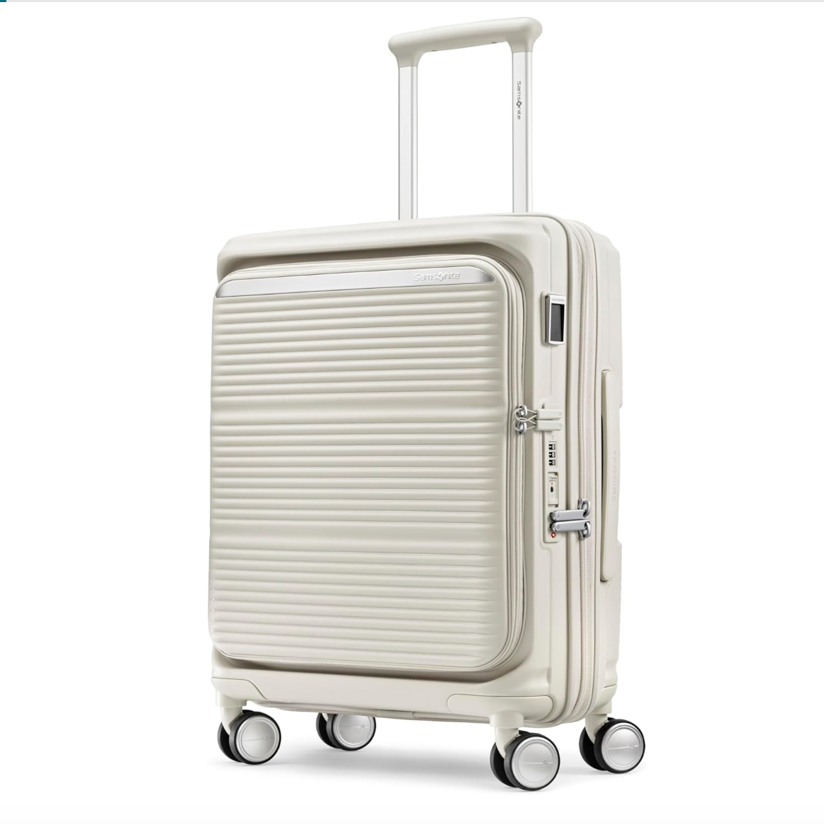 מזוודת טרולי עליה למטוס ״20 קשיחה ויוקרתית עם פתיחה כפולה ותא ייעודי ללפטופ דגם Paralux Carry-On Spinner מבית המותג העולמי Samsonite