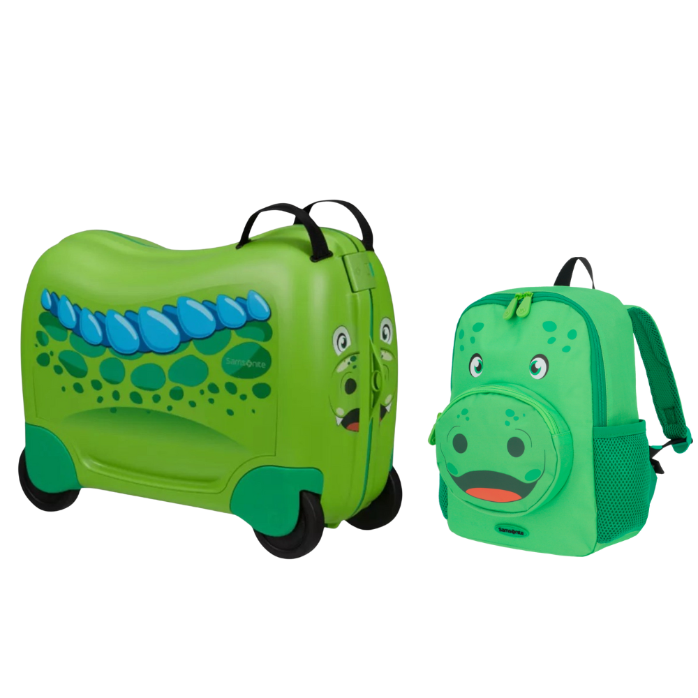סט נסיעות לילדים דגם Dream Rider Dinosaur  מזוודת רכיבה ותיק גן תואם מבית Samsonite