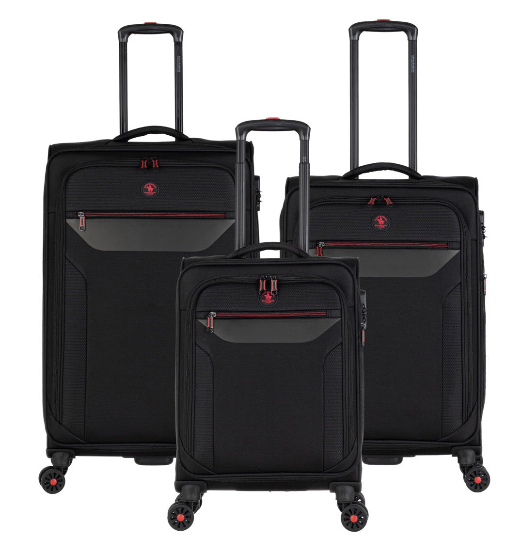 סט 3 מזוודות בד רכות מתרחבות בעיצוב קלאסי יוקרתי מבית Polo Club דגם ATLANTA 2.0 צבע שחור