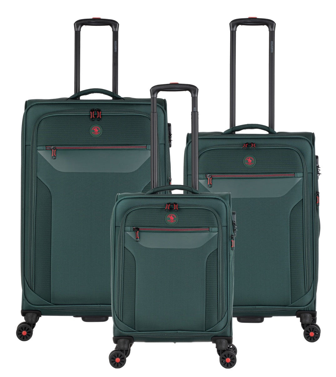 סט 3 מזוודות בד רכות מתרחבות בעיצוב קלאסי יוקרתי מבית Polo Club דגם ATLANTA 2.0 צבע ירוק