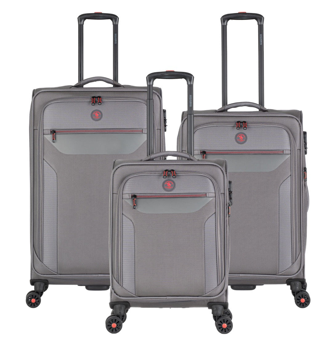 סט 3 מזוודות בד רכות מתרחבות בעיצוב קלאסי יוקרתי מבית Polo Club דגם ATLANTA 2.0 צבע אפור