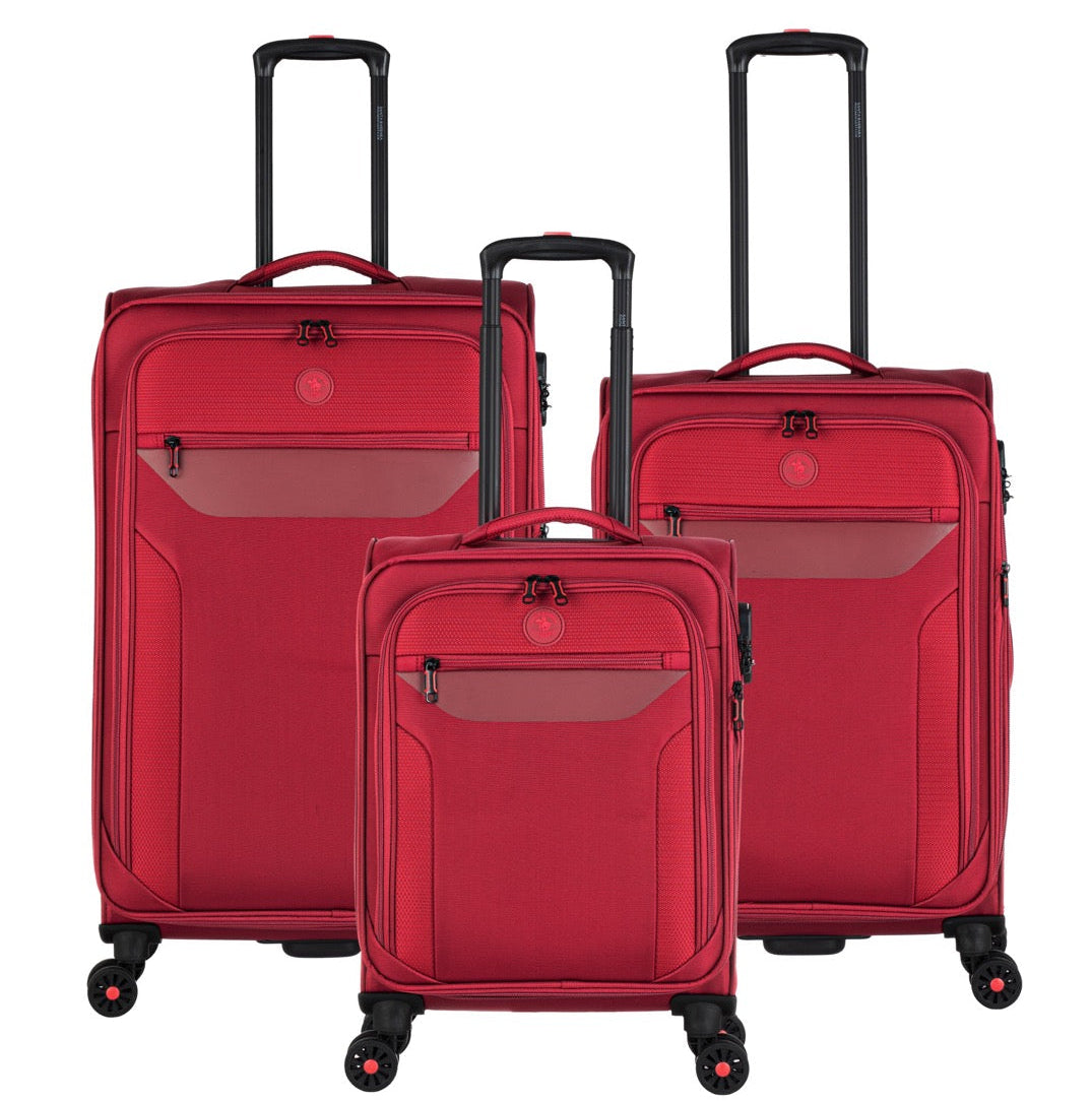 סט 3 מזוודות בד רכות מתרחבות בעיצוב קלאסי יוקרתי מבית Polo Club דגם ATLANTA 2.0 צבע אדום