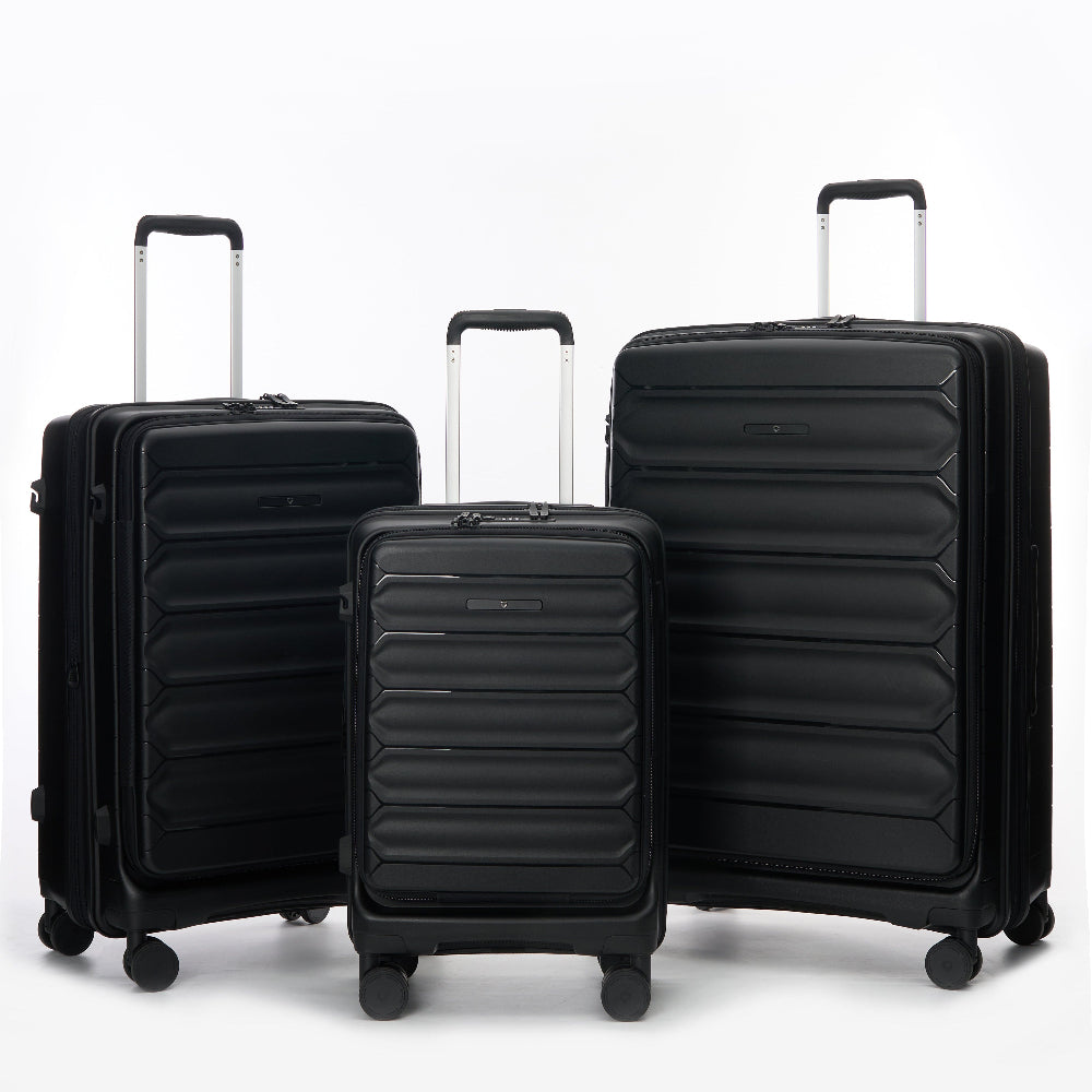 סט מזוודות קשיחות בלתי שבירות עם פתיחה כפולה דגם Tenby Monti מבית היוקרה האנגלי VERAGE בצבע שחור