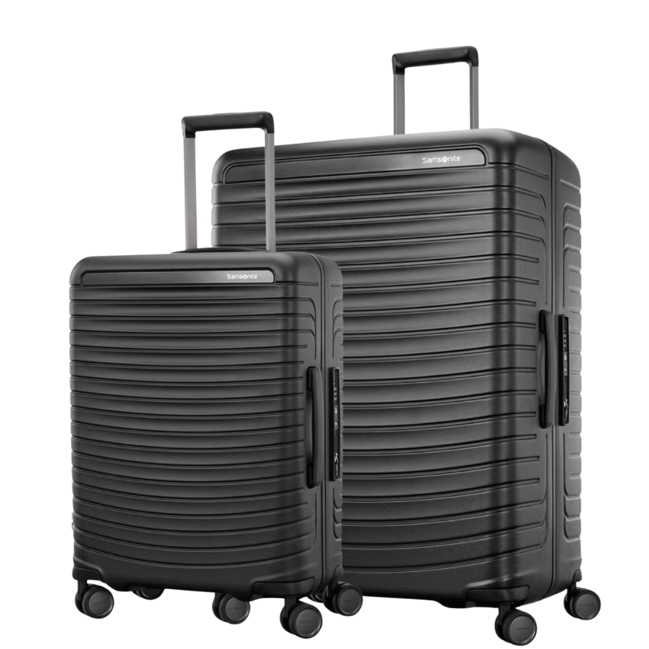 זוג מזוודות קשיחות פרימיום עם פטנט Eazylock™ דגם Framelock Max Spinner מבית המותג העולמי Samsonite
