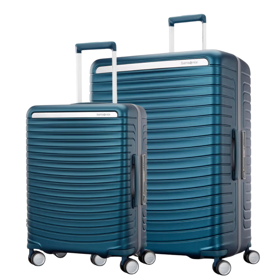 זוג מזוודות קשיחות פרימיום עם פטנט Eazylock™ דגם Framelock Max Spinner מבית המותג העולמי Samsonite