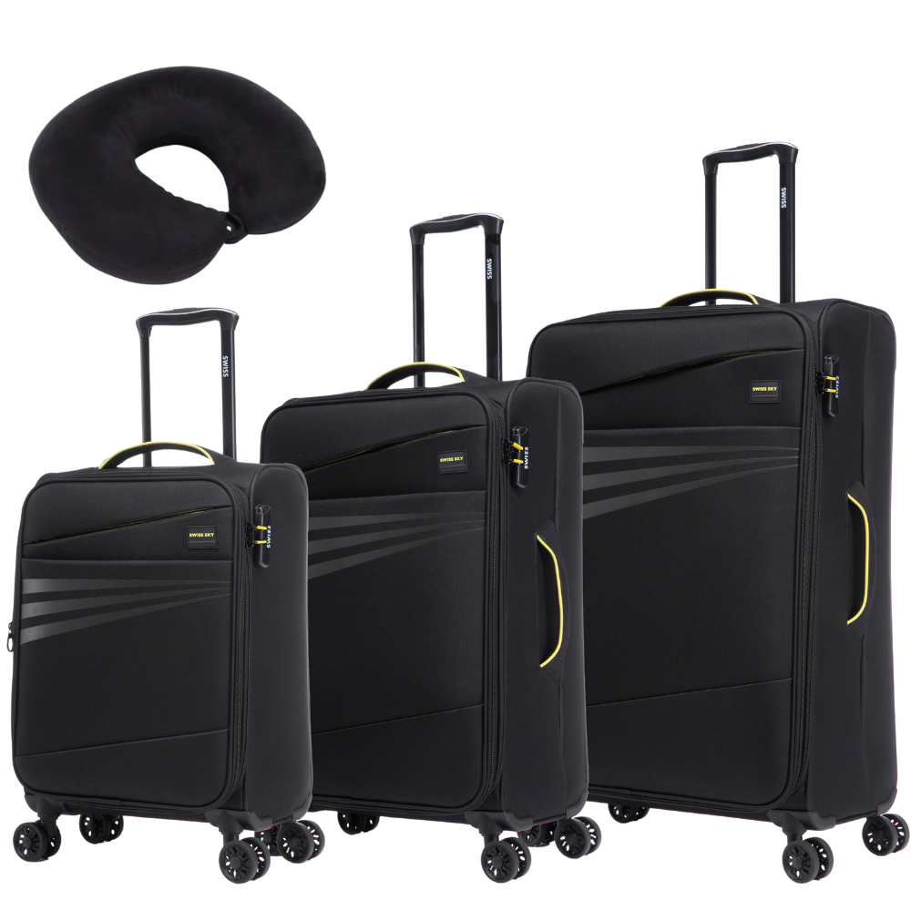 סט מזוודות בד איכותיות וקלות משקל דגם Eco Spiner מבית המותג SWISS SKY