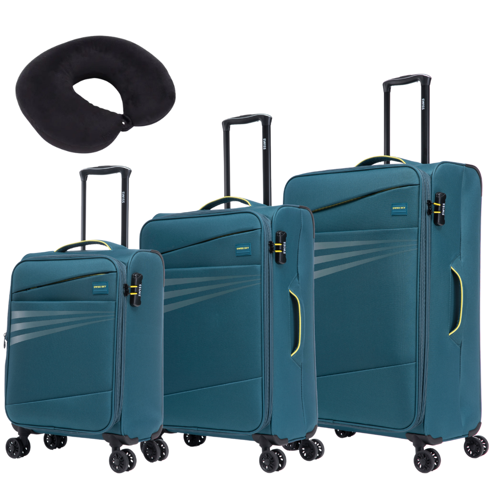 סט מזוודות בד איכותיות וקלות משקל דגם Eco Spiner מבית המותג SWISS SKY