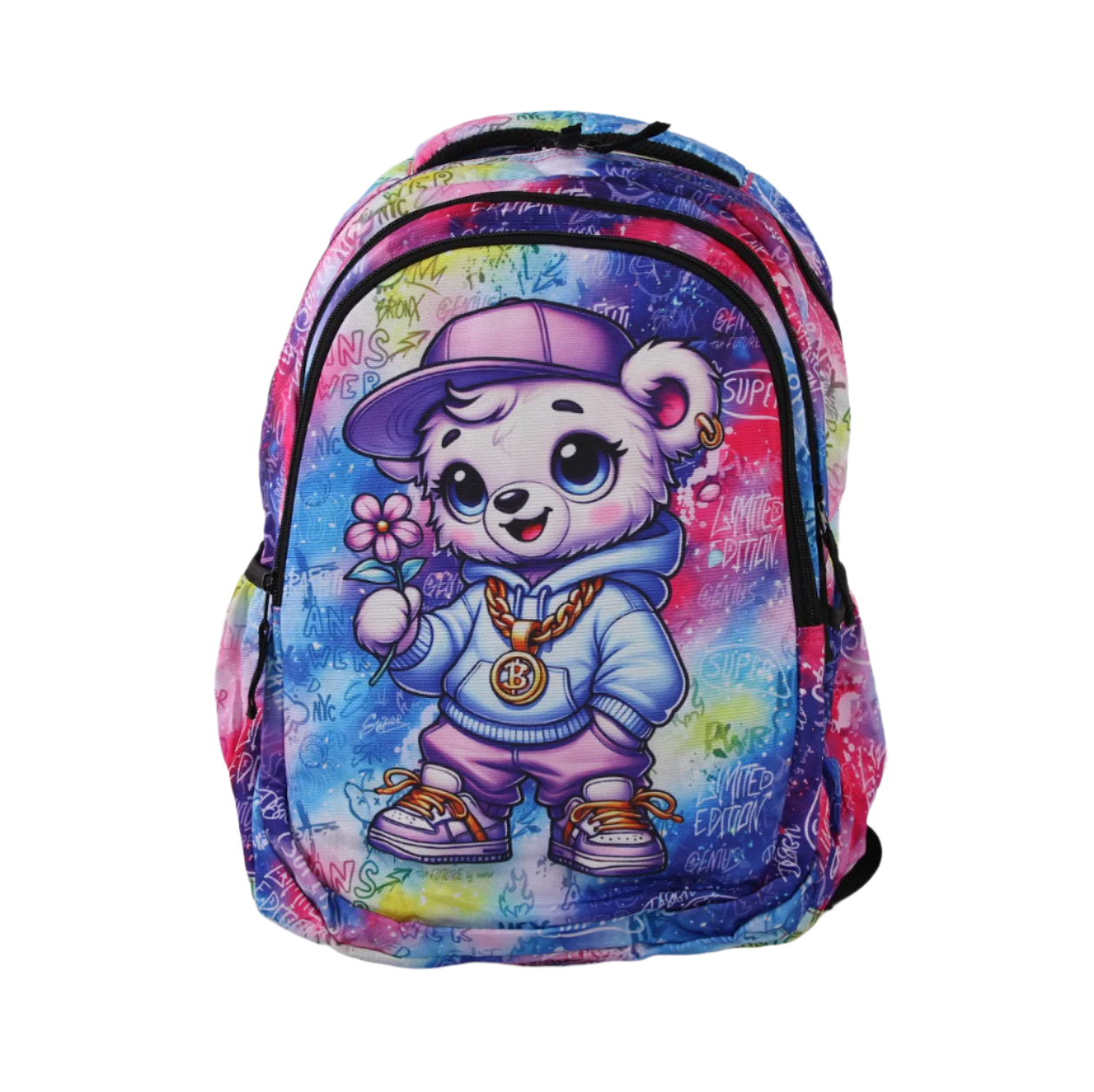 תיק גב לבית ספר עם הדפס דגם Flower Bear מבית המותג MARSHMELO