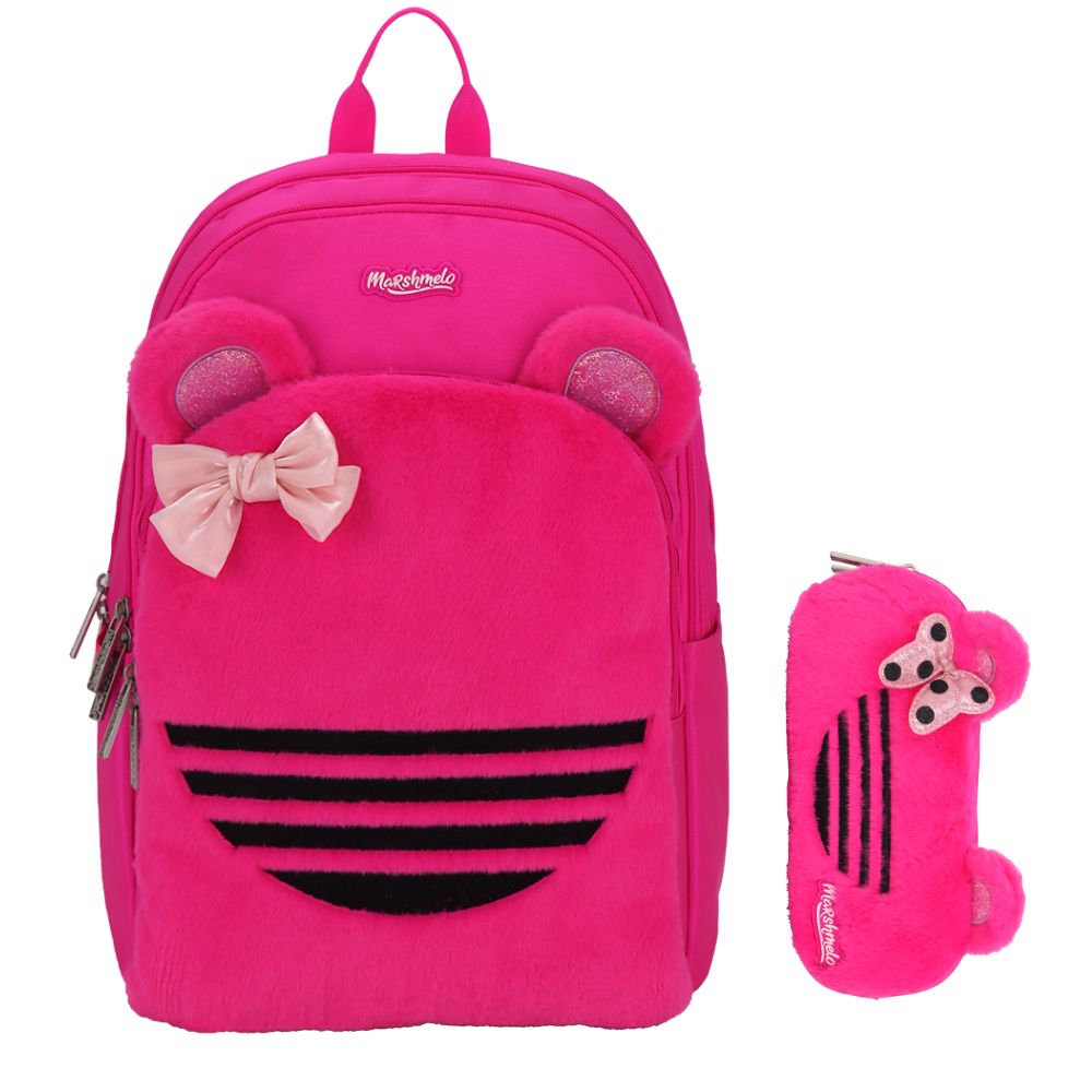 תיק בית ספר חצי אורטופדי פרוותי עם קלמר מסדרת Fluffy Pack מבית Marshmelo
