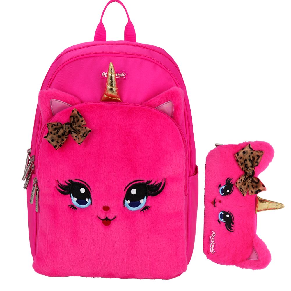 תיק בית ספר חצי אורטופדי פרוותי עם קלמר מסדרת Fluffy Pack מבית Marshmelo
