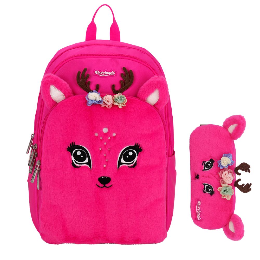 תיק בית ספר חצי אורטופדי פרוותי עם קלמר מסדרת Fluffy Pack מבית Marshmelo