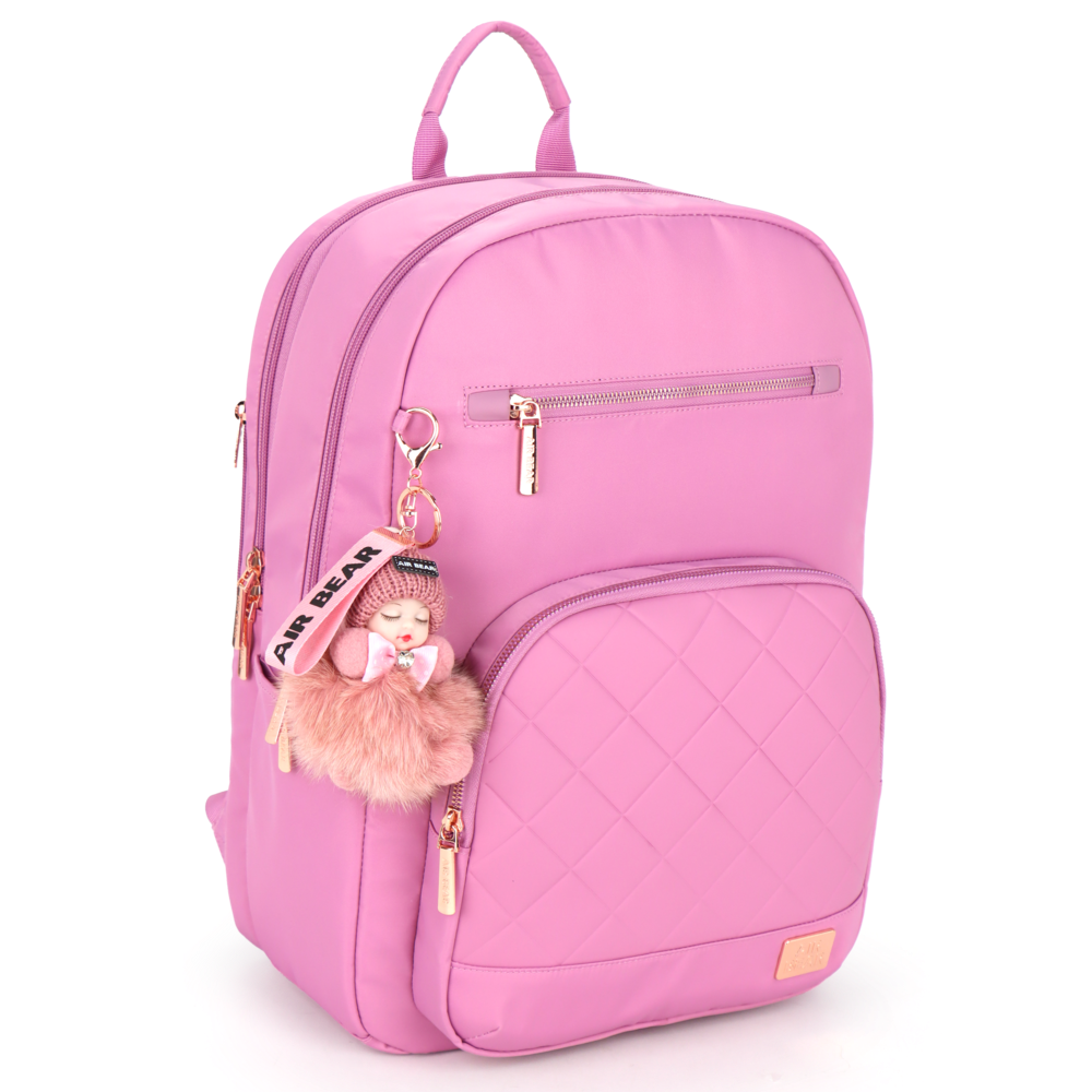 תיק גב חצי אורטופדי לבית הספר Soft Glam מבית Air Bear צבע ורוד עם מחזיק מפתחות 