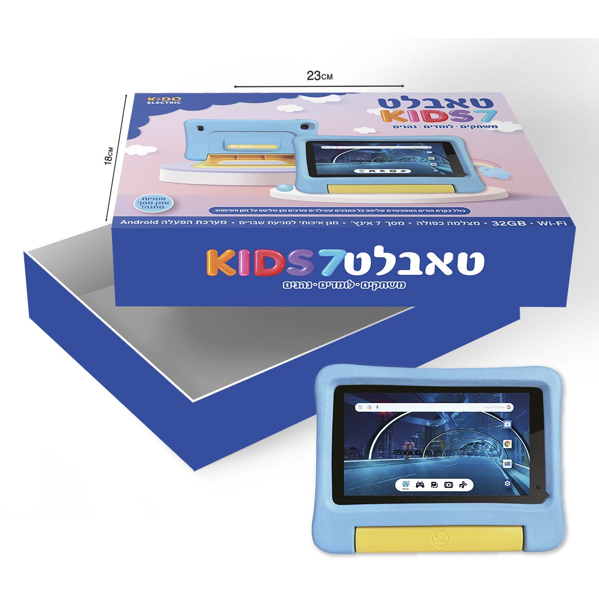 טאבלט מעוצב לילדים בטיחותי חינוכי דגם  KIDS 7 מבית KIDO  כולל חיבור ל WiFi ו-Bluetooth