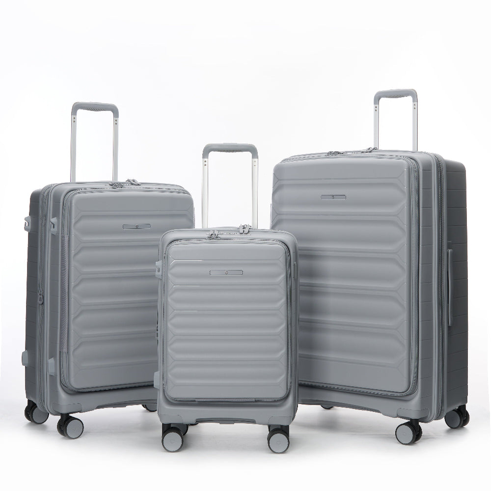 סט מזוודות קשיחות בלתי שבירות עם פתיחה כפולה דגם Tenby Monti מבית היוקרה האנגלי VERAGE בצבע אפור בהיר