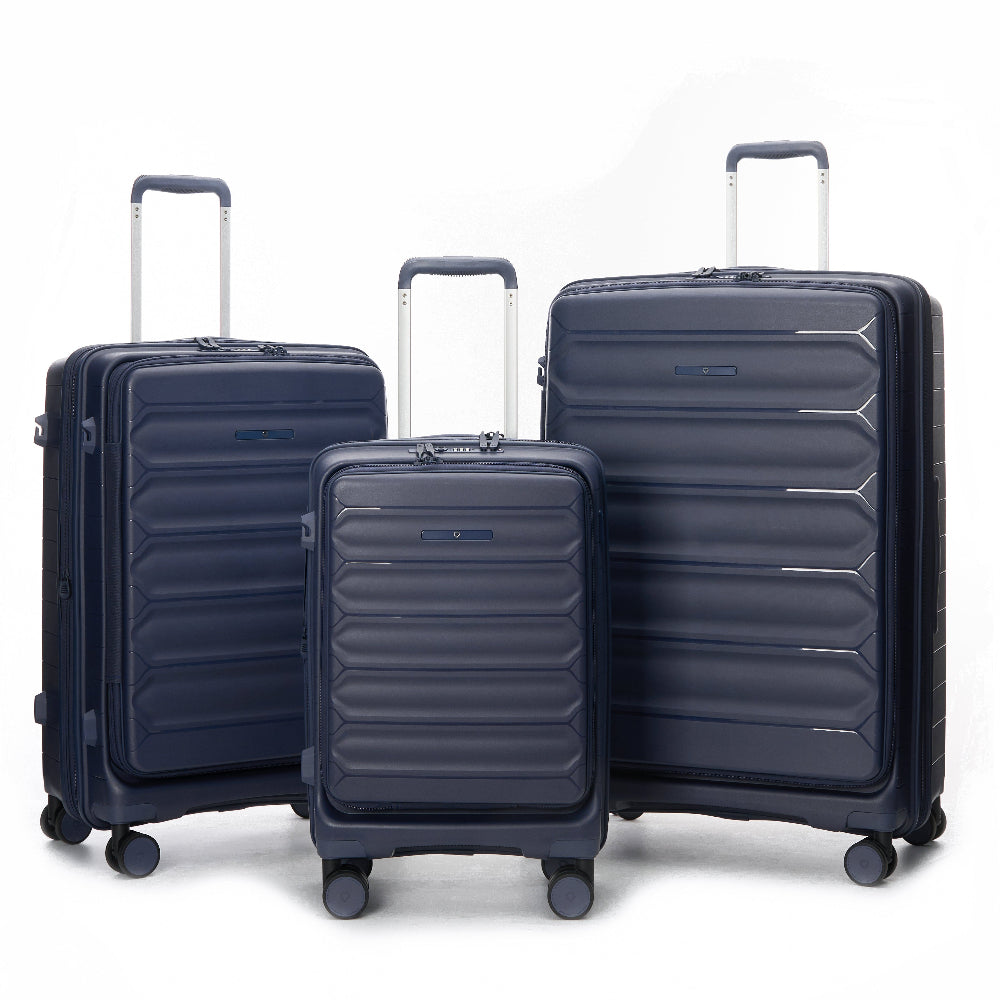 סט מזוודות קשיחות בלתי שבירות עם פתיחה  בצבע כחול נייבי כפולה דגם Tenby Monti מבית היוקרה האנגלי VERAGE