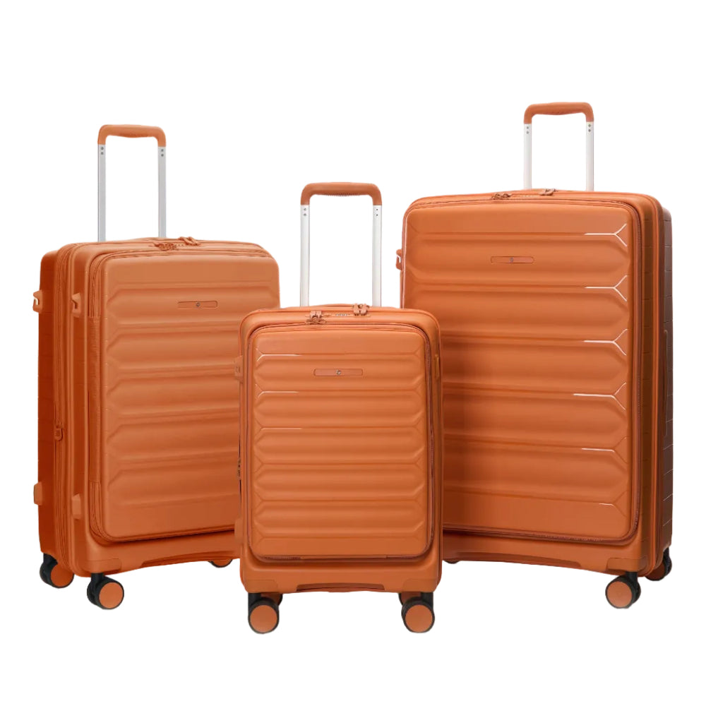 סט מזוודות קשיחות בלתי שבירות עם פתיחה כפולה דגם Tenby Monti מבית היוקרה האנגלי VERAGE בצע כתום