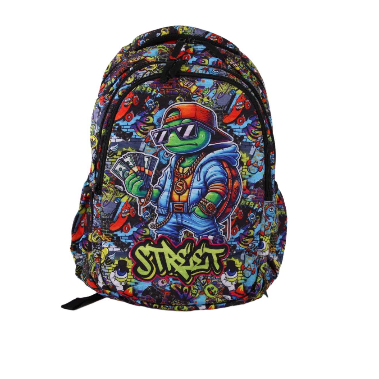 תיק גב לבית ספר עם הדפס גרפיטי דגם Street Turtle מבית המותג MARSHMELO