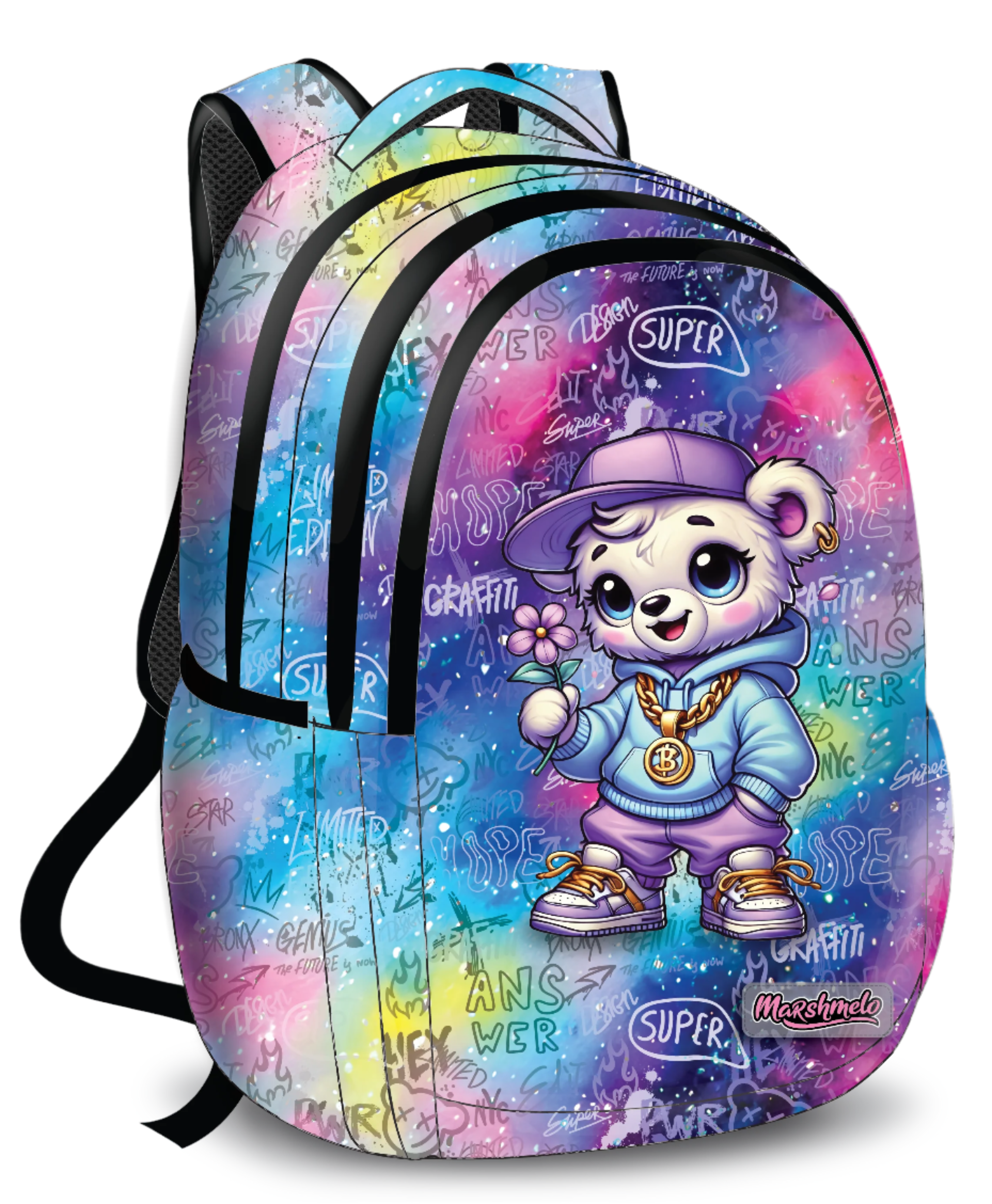 תיק גב לבית ספר עם הדפס דגם Flower Bear מבית המותג MARSHMELO