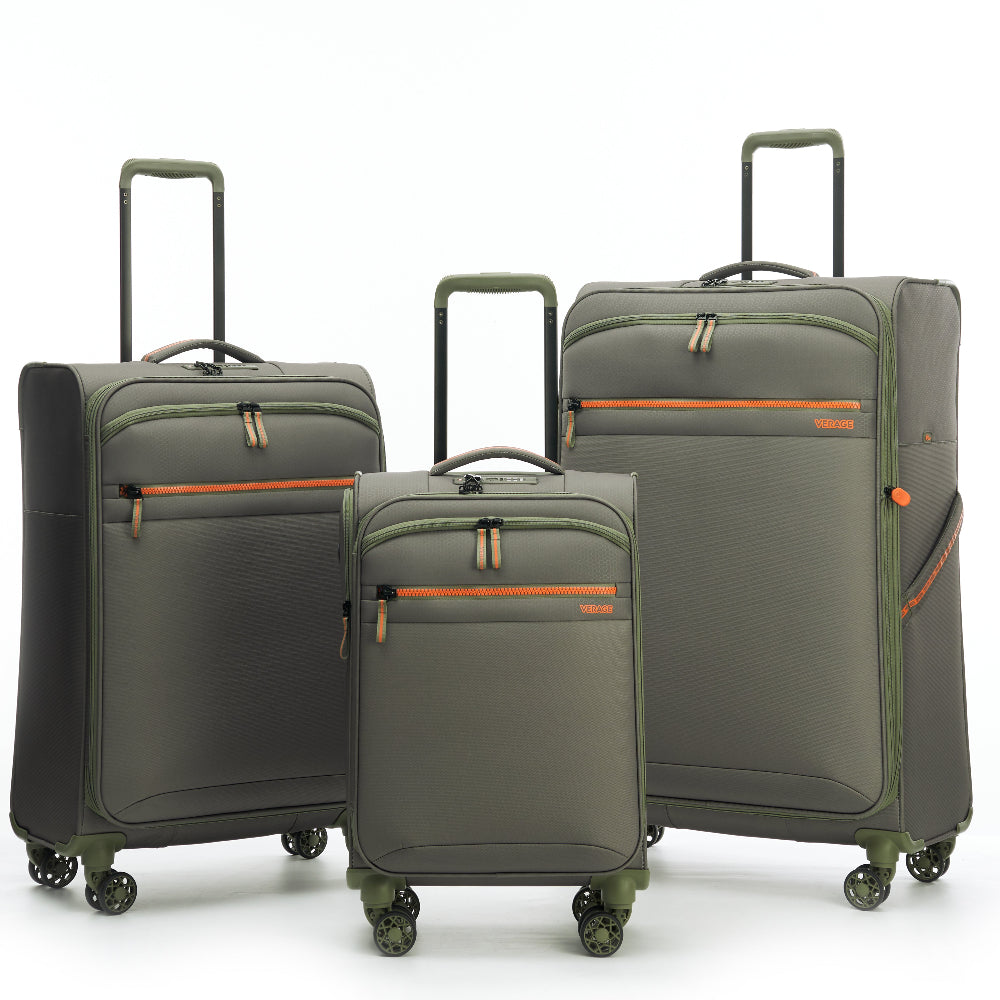 סט שלוש מזוודות בד אולטרא לייט פרימיום דגם windermere מבית מותג היוקרה Verage אנגליה בצבע ירוק חאקי