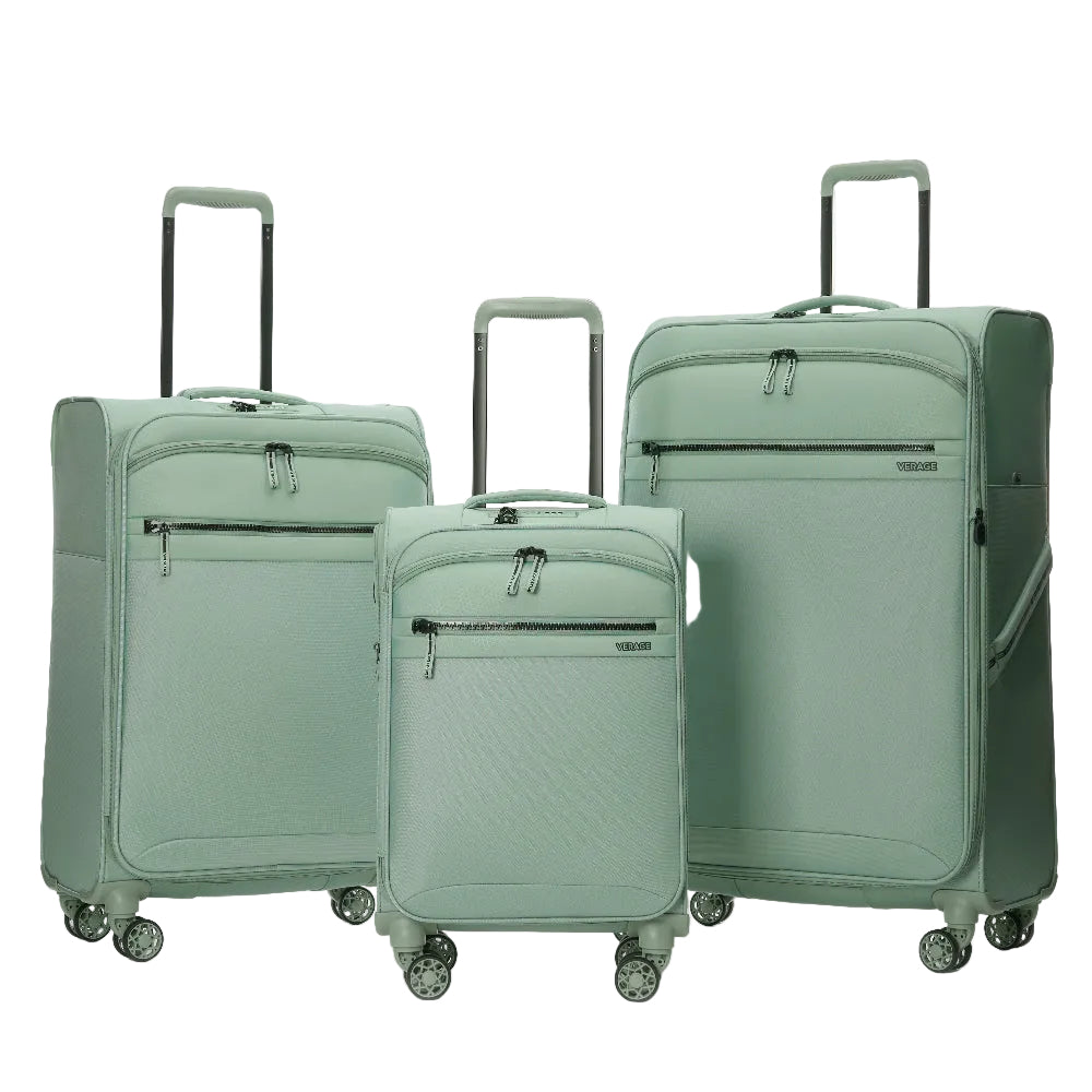 סט שלוש מזוודות בד פרימיום דגם windermere מבית מותג היוקרה Verage אנגליה בצבע ירוק יער בהיר 